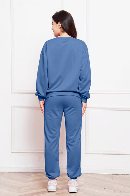 Round Neck Long Sleeve Sweatshirt and Pants Set