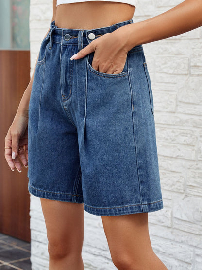 High Waist Denim Shorts with Pockets