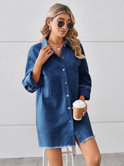 Raw Hem Button Up Denim Dress