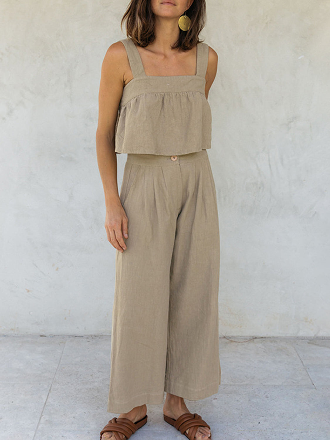 Square Neck Wide Strap Top and Pants Set