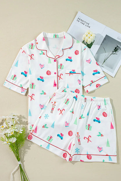 Printed Short Sleeve Top and Shorts Lounge Set