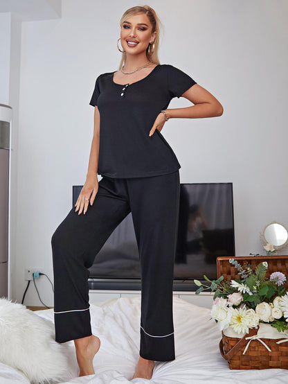 Scoop Neck Top and Elastic Waist Pants Lounge Set