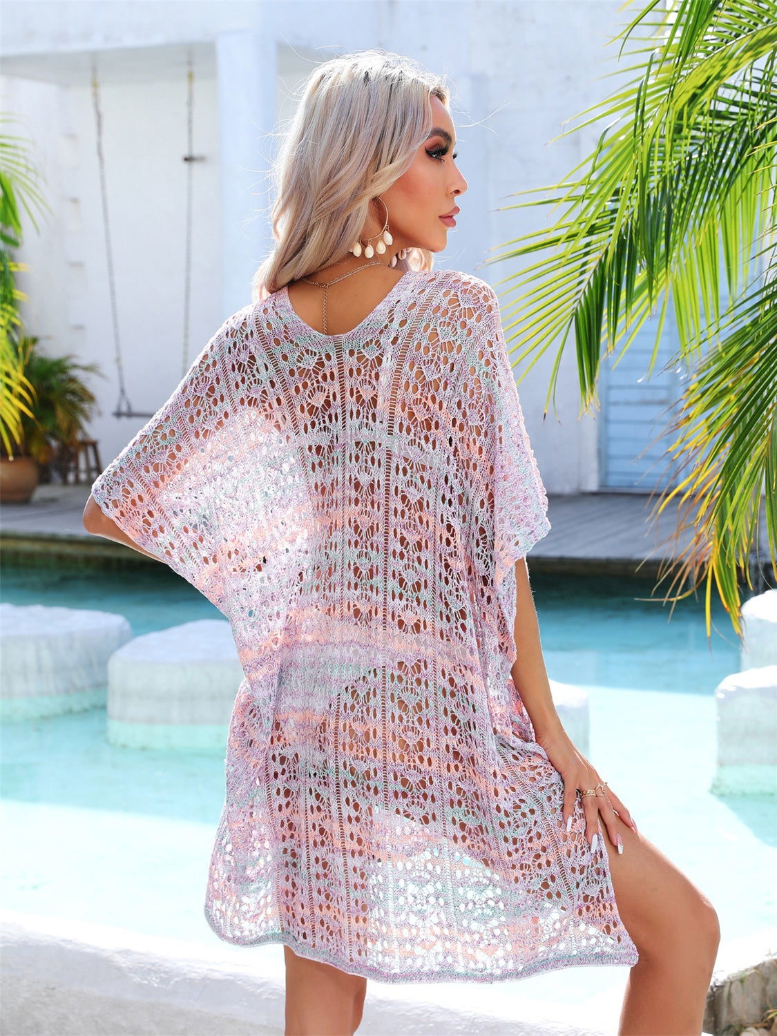 Angel Wings Slit Openwork V-Neck Cover Up