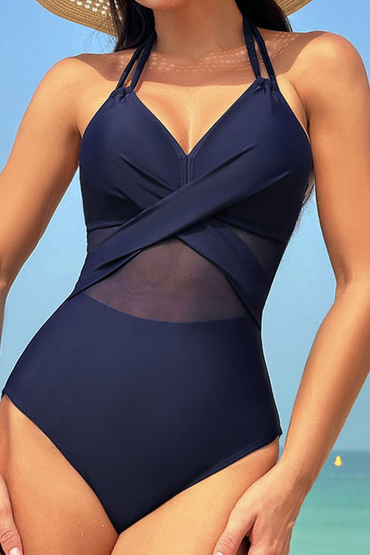 Crisscross Halter Neck One-Piece Swimwear