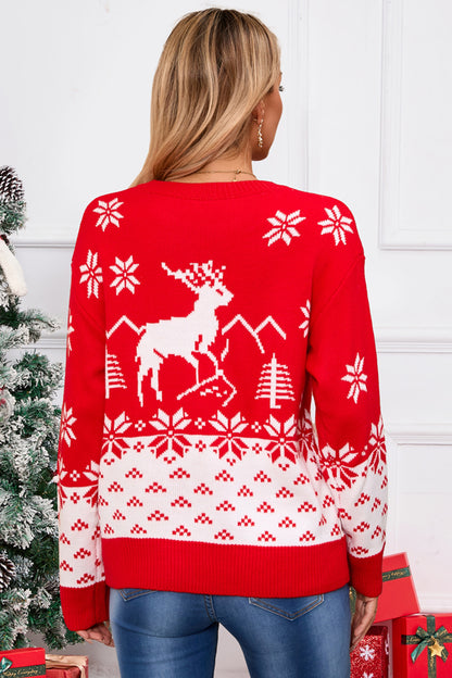 Angel Wings Deer Pattern Round Neck Long Sleeve Sweater