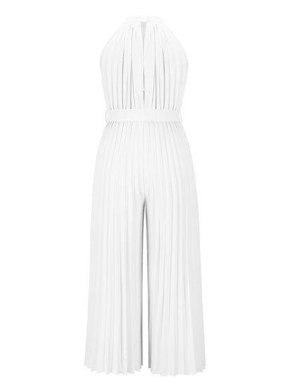 Cutout Tied Pleated Sleeveless Jumpsuit