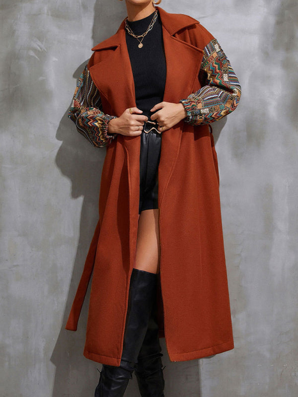 Women's Lapel Loose Neck Waist Woolen Coat