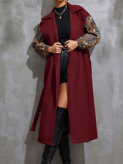 Women's Lapel Loose Neck Waist Woolen Coat