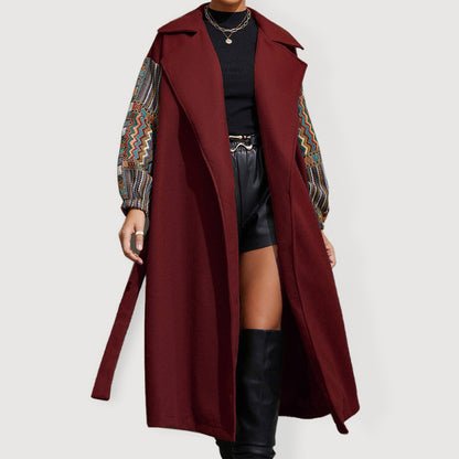 Women's Lapel Loose Neck Waist Woolen Coat