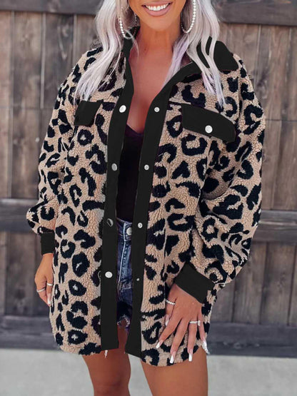 Women's casual furry clothes plush jacket women leopard print furry jacket