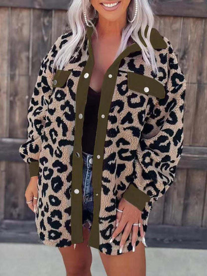 Women's casual furry clothes plush jacket women leopard print furry jacket