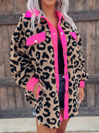 Women's casual furry clothes plush jacket women leopard print furry jacket