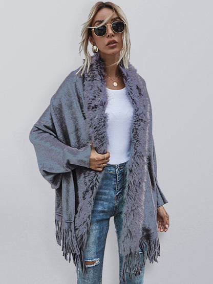 autumn winter fur fur collar shawl cardigan wool coat