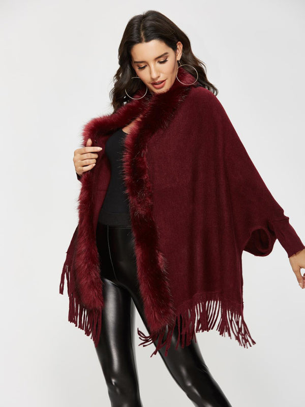 autumn winter fur fur collar shawl cardigan wool coat