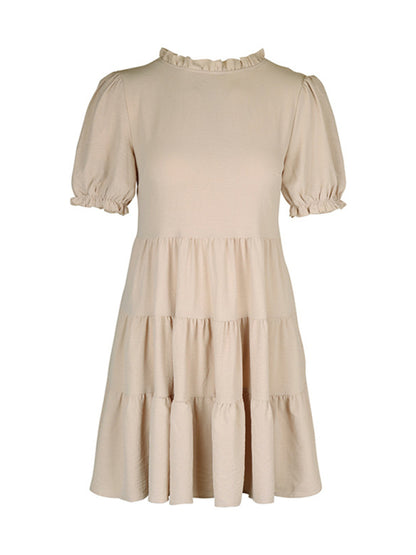 women's multilayer pleated loose puff sleeve dress