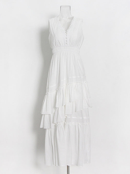 Pleated suspender holiday mille-layer dress