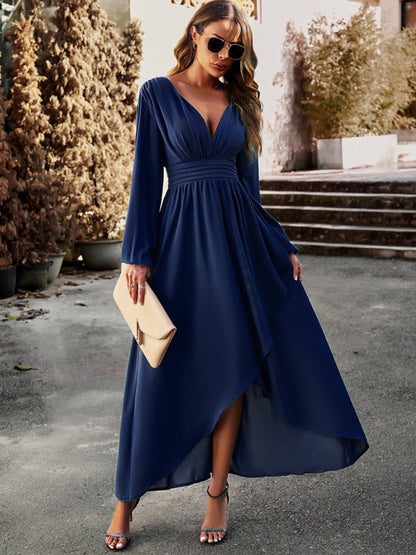 Slim waist V-neck sexy dress with big swing