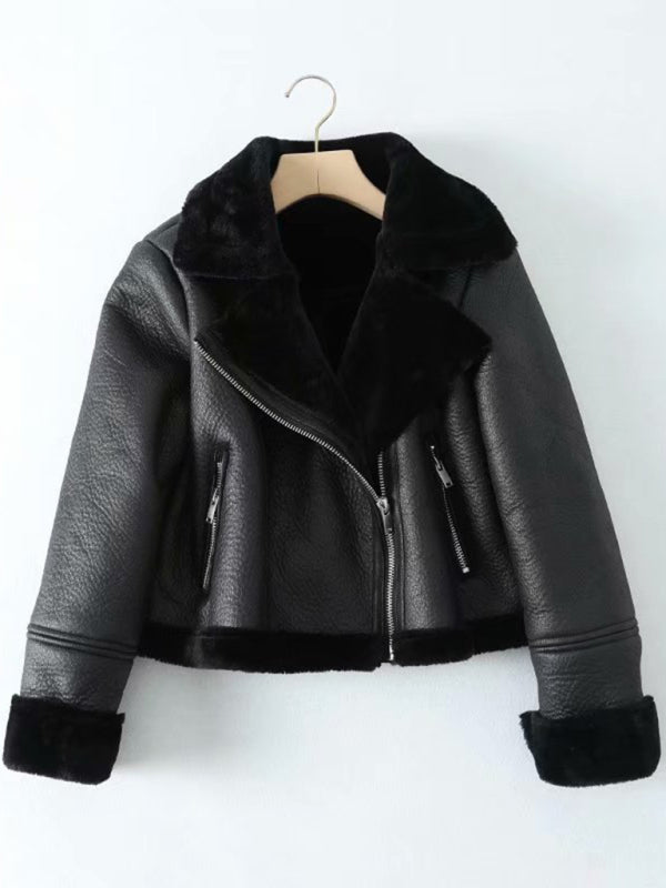 New women's street fashion motorcycle short fur coat