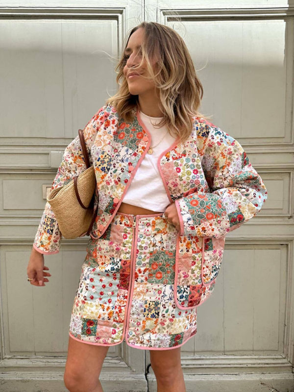 Printed round neck thin cotton coat