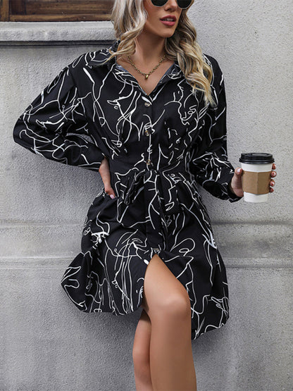 New casual printed shirt long sleeve dress