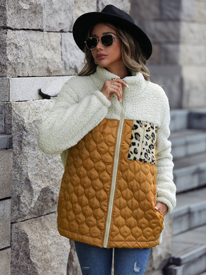 Women's Plush Quilted Zip Stand Collar Jacket