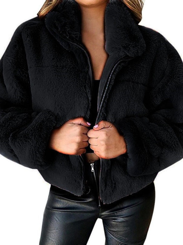 Women's new casual zipper cardigan plush warm jacket