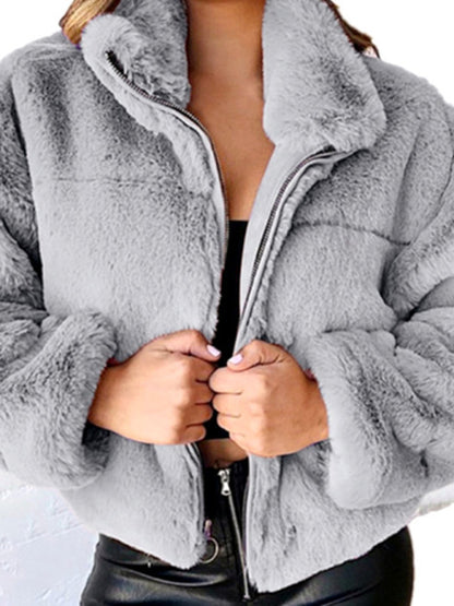 Women's new casual zipper cardigan plush warm jacket