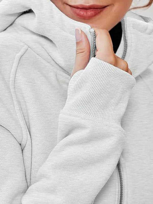 Hooded zipper short casual fleece long-sleeved sweatshirt