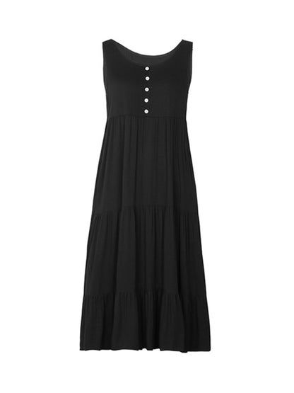 Women's new black suspender mid-length dress