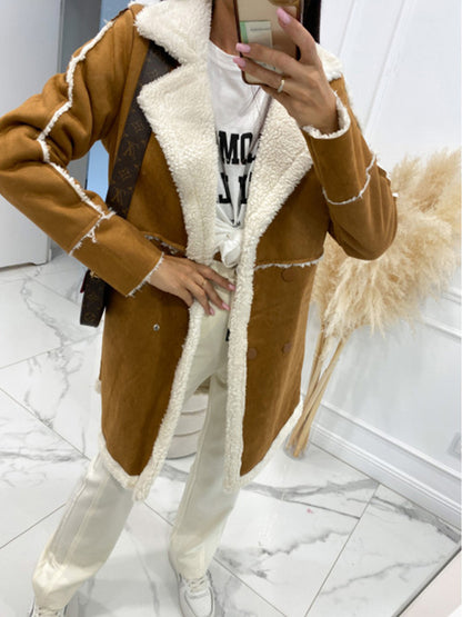 New solid color thickened sherpa splicing coat jacket