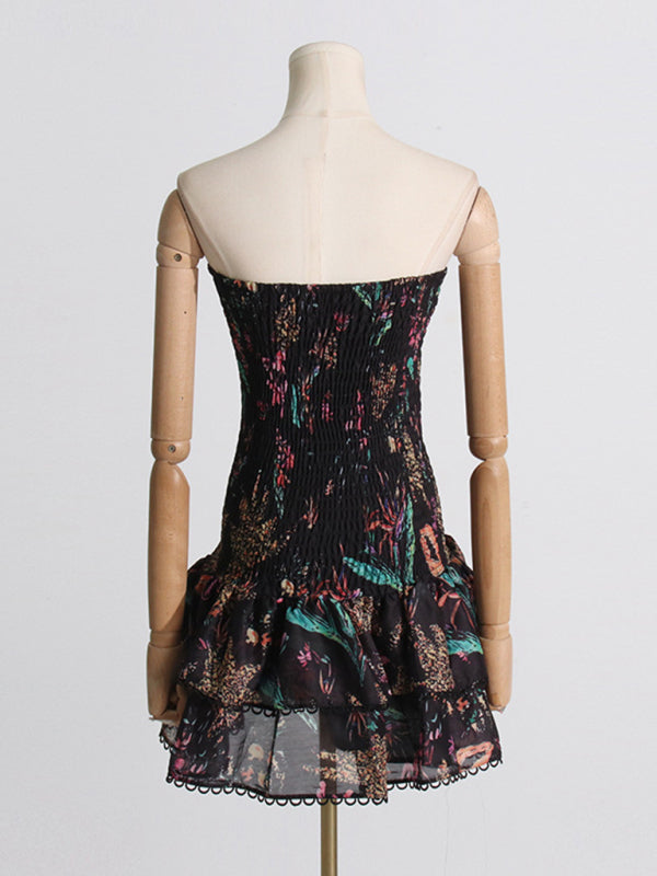 New fashionable and elegant printed halterneck design slim-fitting short dress