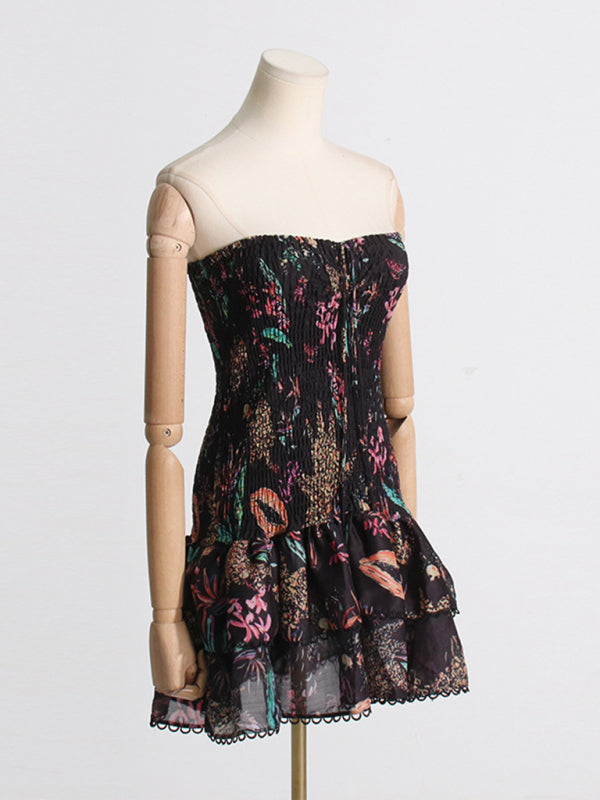 New fashionable and elegant printed halterneck design slim-fitting short dress