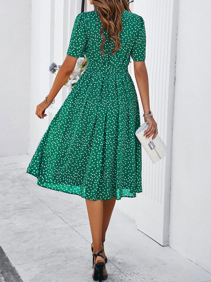 Women's elegant casual polka dot print strappy dress