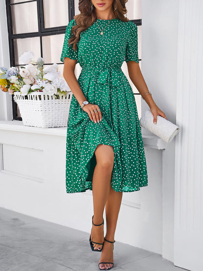 Women's elegant casual polka dot print strappy dress