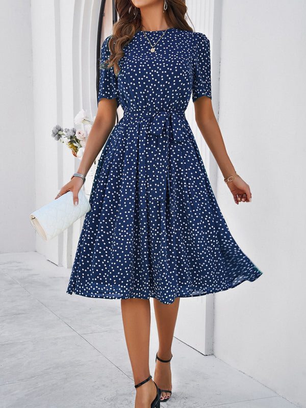 Women's elegant casual polka dot print strappy dress