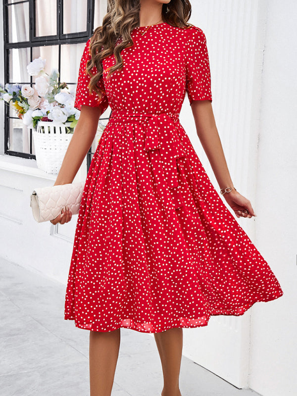 Women's elegant casual polka dot print strappy dress