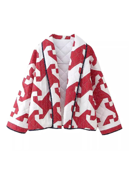 Red Geometric Printed Cotton Jacket