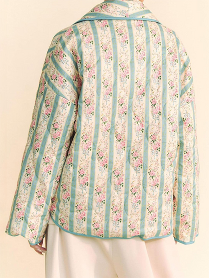 New fashionable temperament striped printed loose cotton coat jacket