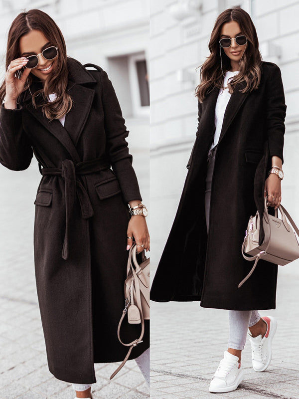 Autumn and winter simple long-sleeved V-neck tie jacket for women