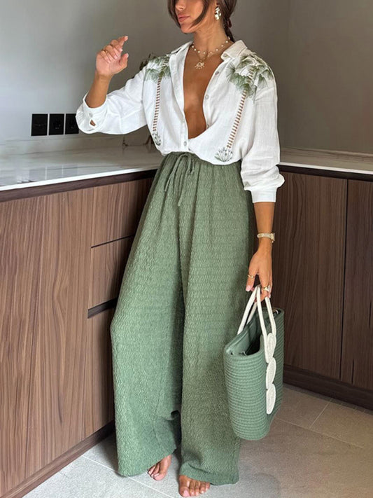 New style printed long-sleeved single-breasted trousers suit casual loose two-piece suit